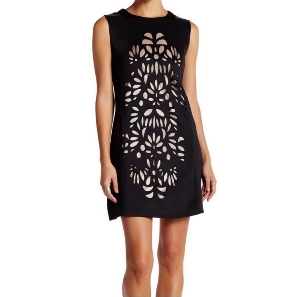 Papillon Black Dress with Laser Floral Cutouts - LBD, Mini, A-line, Size Small - Picture 2 of 16